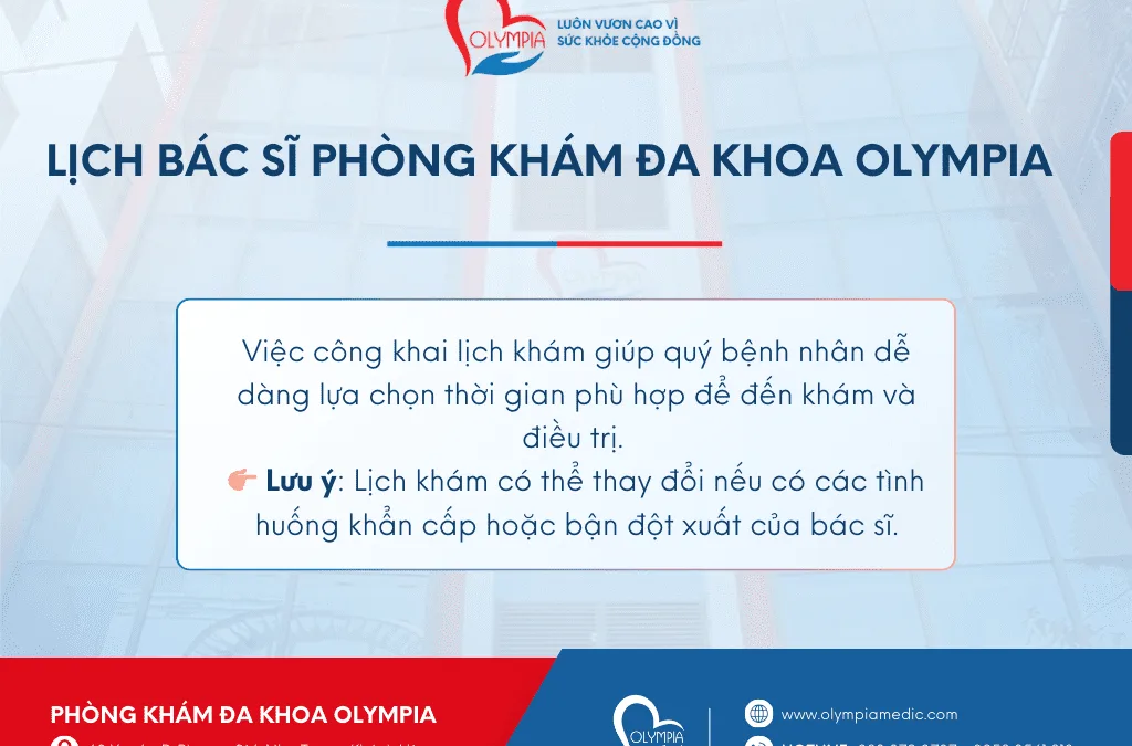 Lịch làm việc Bác Sĩ Phòng khám Đa khoa Olympia – Tuần 47 (Từ ngày 18/11 – 24/11/24)