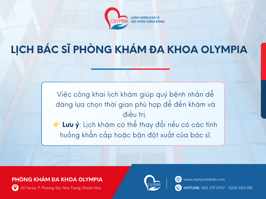 Lịch Khám Tuần Olympia LỊCH BÁC SĨ PHÒNG KHÁM ĐA KHOA OLYMPIA - nha trang