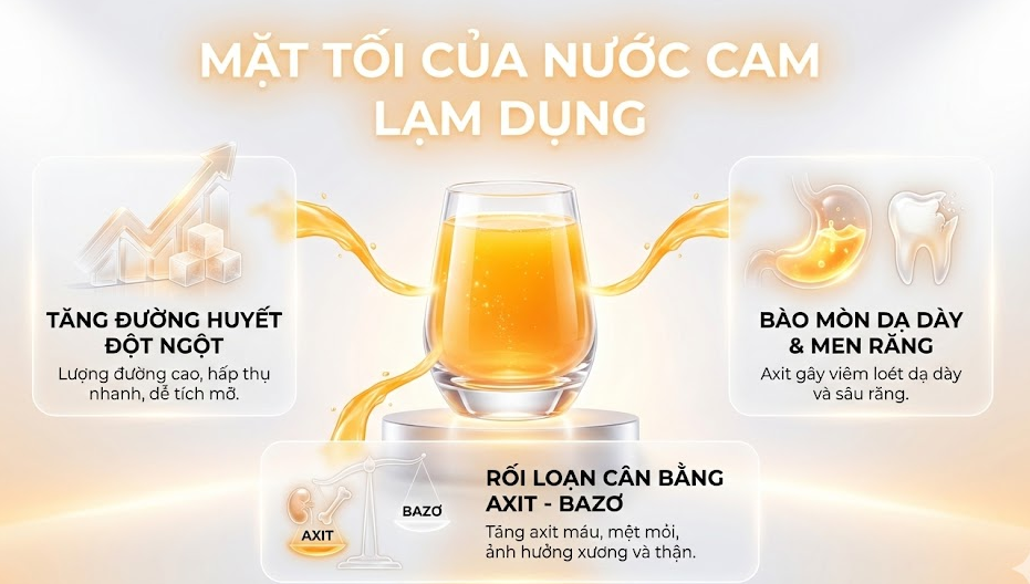 Mặt tối của việc lạm dụng nước cam thường xuyên