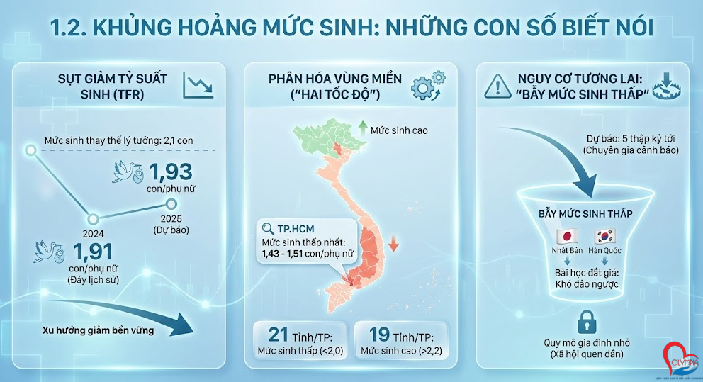 Hệ quả trực tiếp và nhãn tiền nhất của việc kết hôn muộn là sự sụt giảm nghiêm trọng của Tổng tỷ suất sinh (TFR)