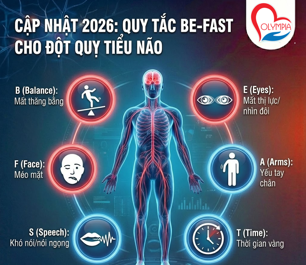 sử dụng quy tắc BE-FAST thay vì FAST truyền thống để không bỏ lỡ đột quỵ tiểu não