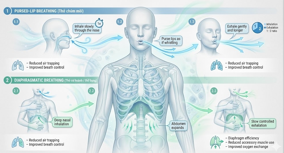 Bài tập thở hỗ trợ người bệnh COPD