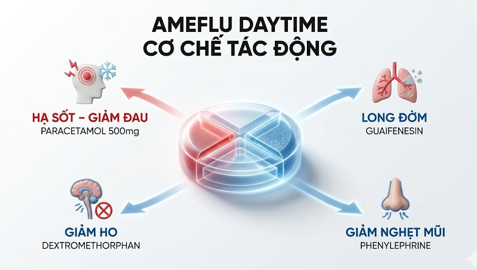 ameflu daytime có cơ chế tác dụng gì