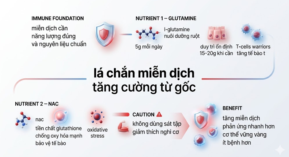 lá chắn miễn dịch - tăng cường từ gốc L-glutamine