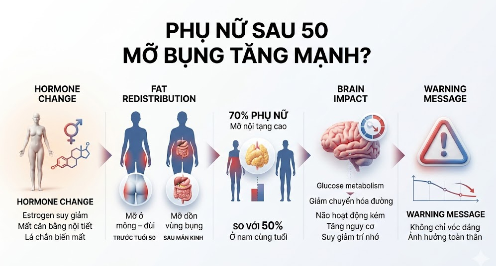 phụ nữ sau 50 mỡ bụng tăng mạnh