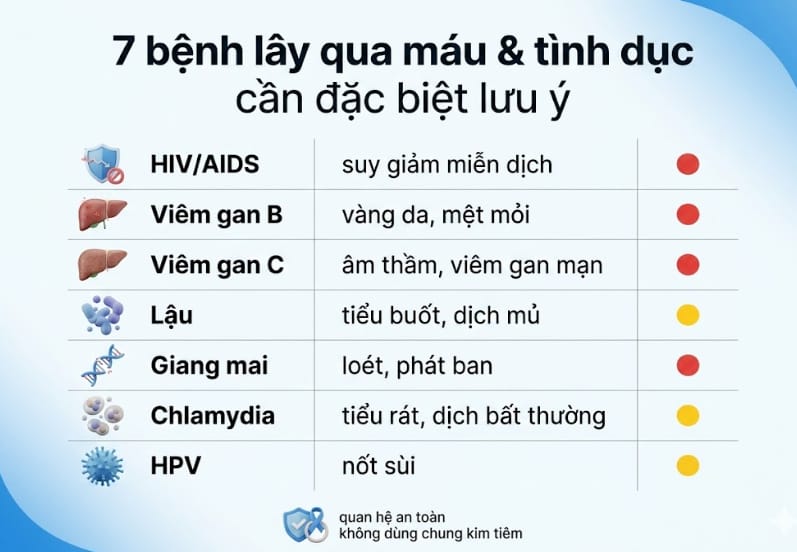 7 bệnh truyền nhiễm lây qua đường máu và đường tình dục STIs
