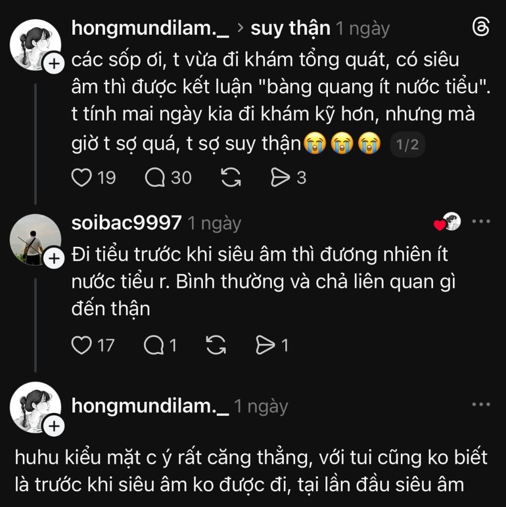 Bàng quang ít nước tiểu - sợ suy thận