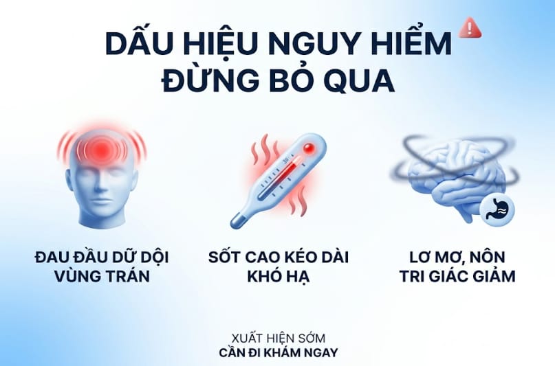 Dấu hiệu đặc trưng nhất của PPT là một khối sưng đau, mềm và phập phều ở vùng trán