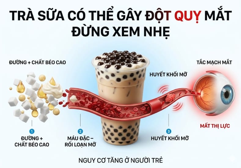 trà sữa có thể gây đột quỵ mắt
