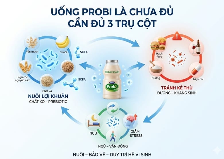uống probi là chưa đủ - cần đủ 3 trụ cột