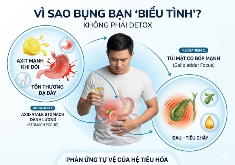 vì sao bụng bạn biểu tình sau khi uống oliu chanh