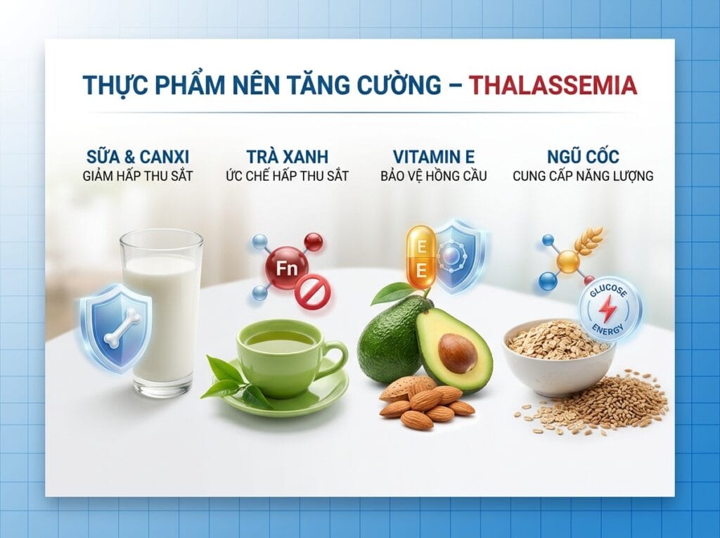 thực phẩm nên tăng cường khi bị thalassemia