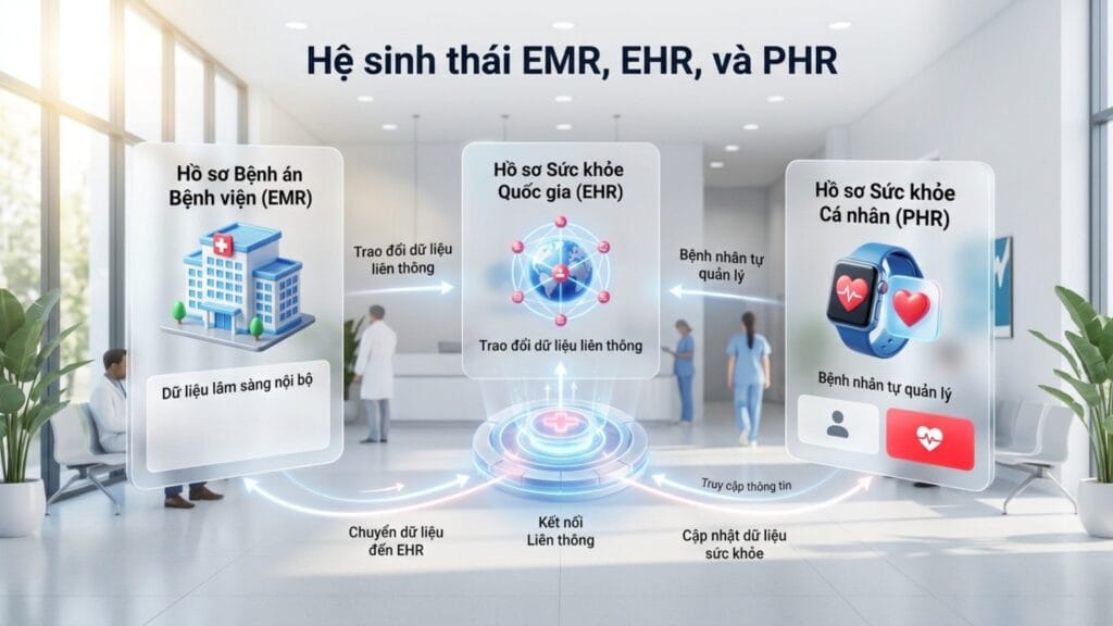 Phân định bản chất EMR vs. EHR vs. PHR