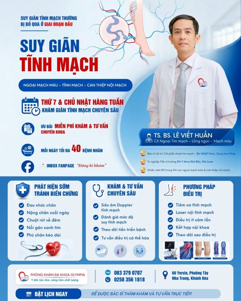 Suy giãn tĩnh mạch - miễn phí khám tư vấn - TS Bac si Huấn - olympia nha trang 60 yersin