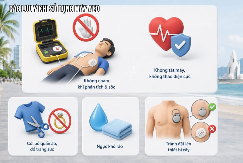 Các lưu ý khi sử dụng máy AED
