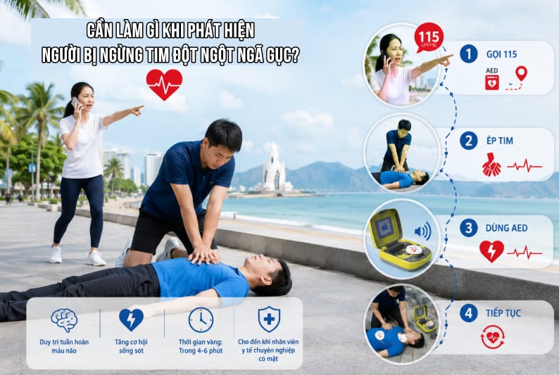 Cần làm gì khi phát hiện người bị ngừng tim đột ngột ngã gục - olympia nha trang.