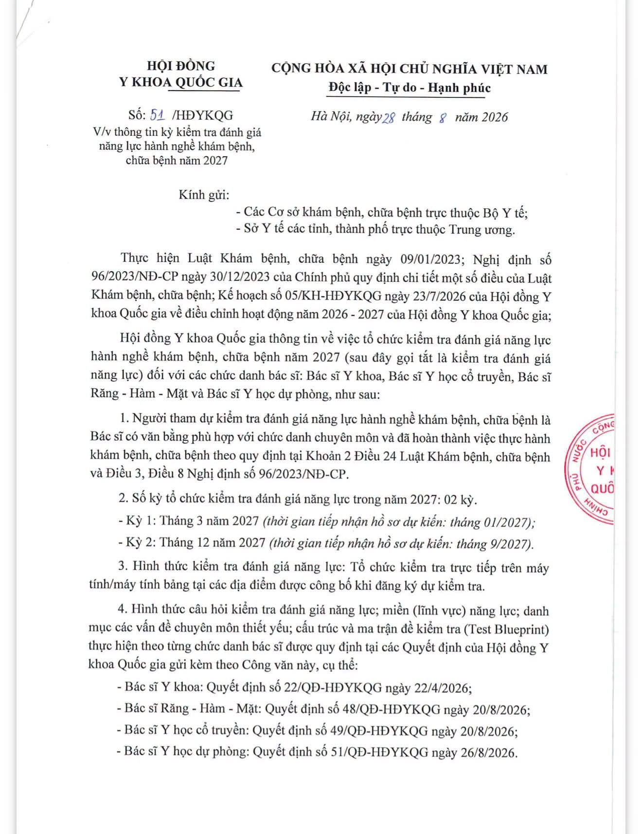 KỲ KIỂM TRA ĐÁNH GIÁ NĂNG LỰC HÀNH NGHỀ KHÁM BỆNH, CHỮA BỆNH 2027 KỲ KIỂM TRA ĐÁNH GIÁ NĂNG LỰC HÀNH NGHỀ KHÁM BỆNH, CHỮA BỆNH 2027