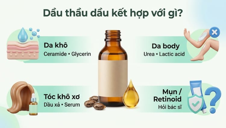 dầu thầu dầu castor oil kết hợp với gì
