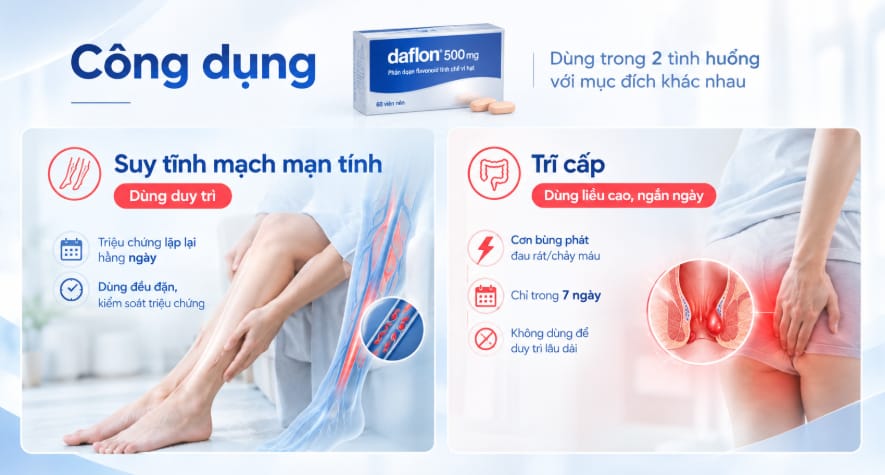 Minh họa cơ chế tác dụng của Daflon 500mg trên tĩnh mạch và mao mạch