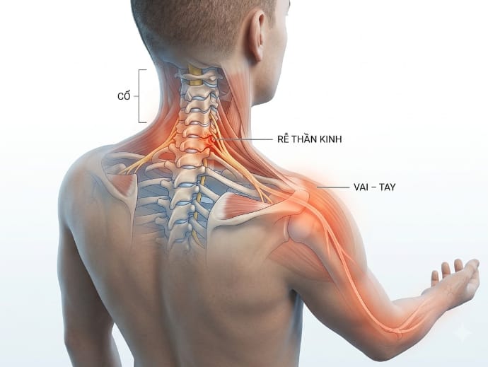 Minh họa giải phẫu thoái hóa cột sống cổ chèn ép thần kinh