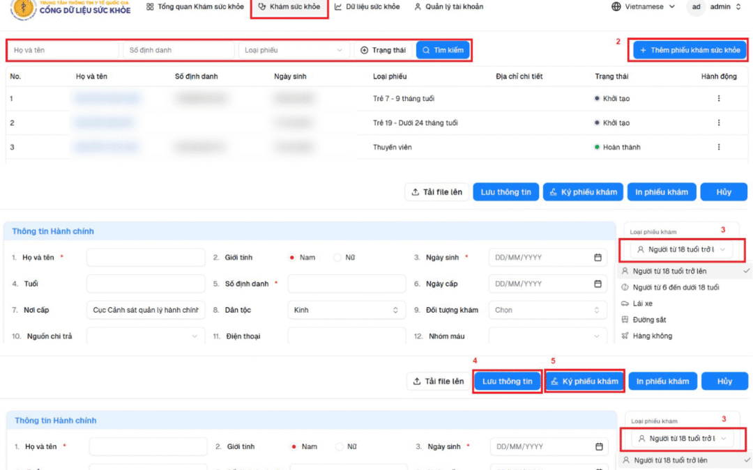 Hướng dẫn nhập phiếu khám sức khỏe trên Cổng dữ liệu sức khỏe (csdlksk.vn)