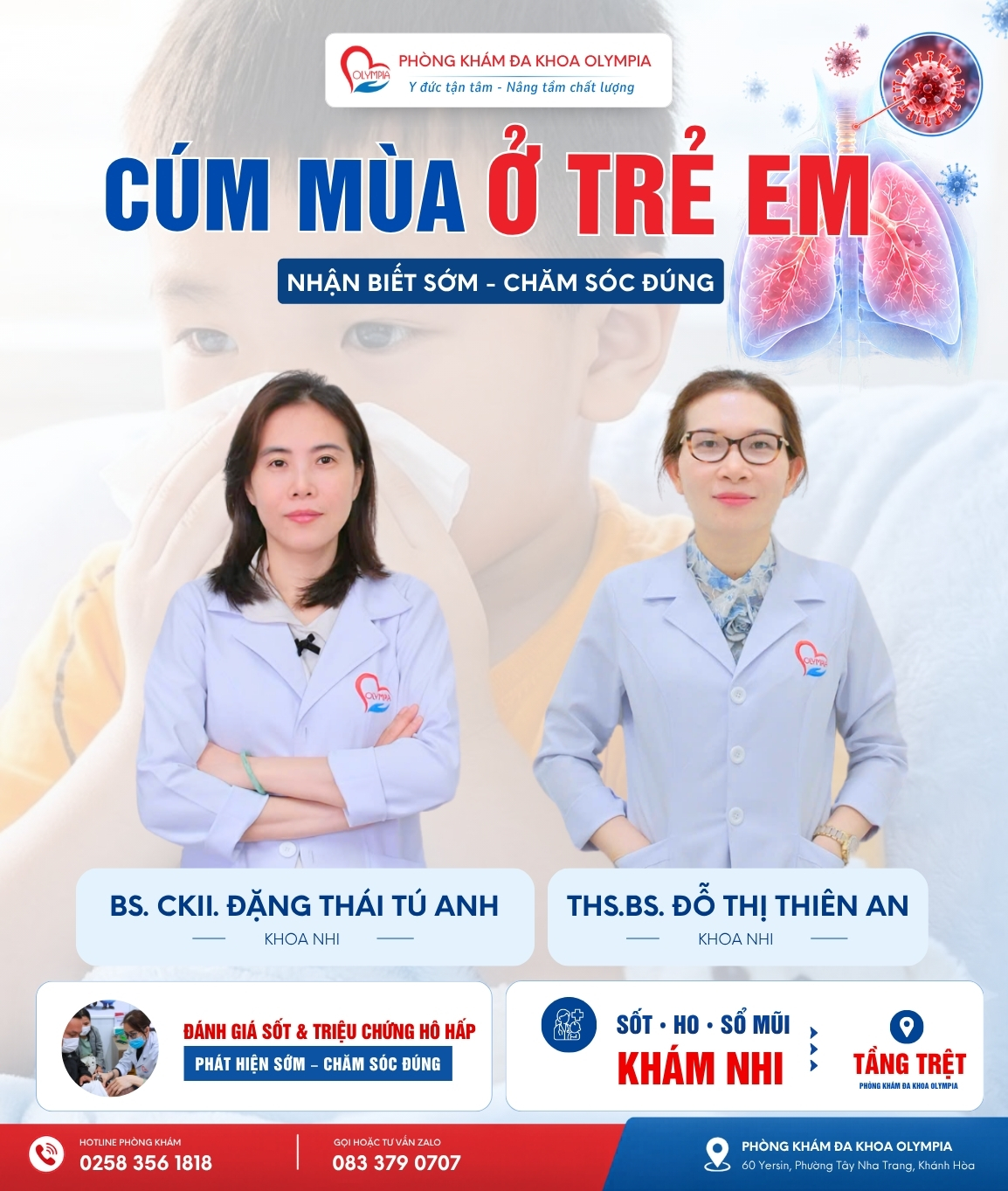 Khám Nhi tại Phòng khám Đa khoa Olympia Nha Trang: đánh giá sốt và triệu chứng hô hấp ở trẻ