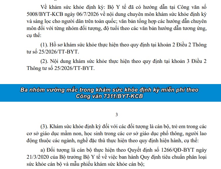 Ba nhóm vướng mắc trong khám sức khỏe định kỳ miễn phí theo Công văn 7311/BYT-KCB