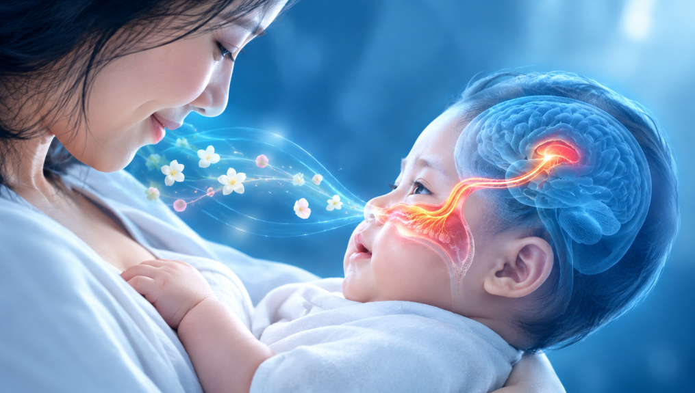 Em bé sơ sinh nằm trên ngực mẹ, nhận ra mẹ qua mùi hương