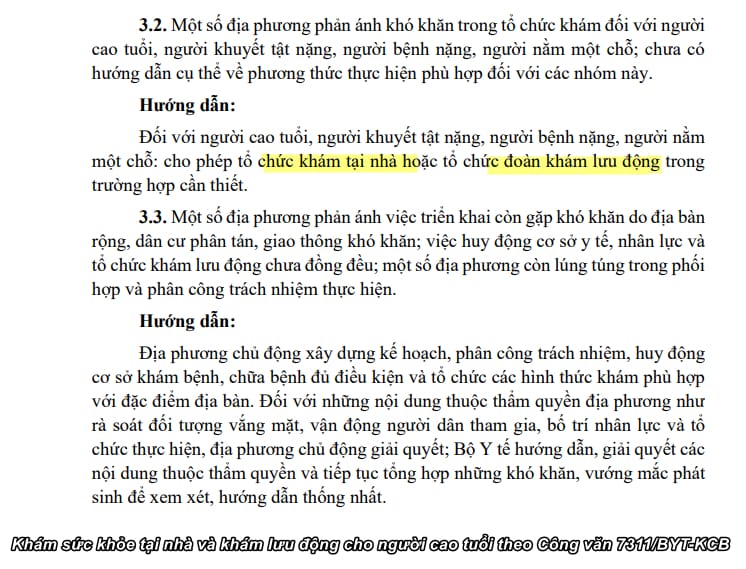 Khám sức khỏe tại nhà và khám lưu động cho người cao tuổi theo Công văn 7311/BYT-KCB