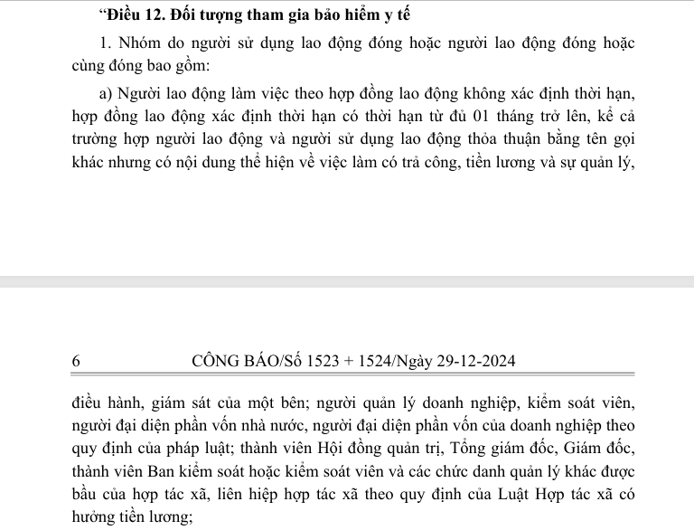 Năm nhóm đối tượng tham gia bảo hiểm y tế theo Điều 12 Luật Bảo hiểm y tế sửa đổi 2024