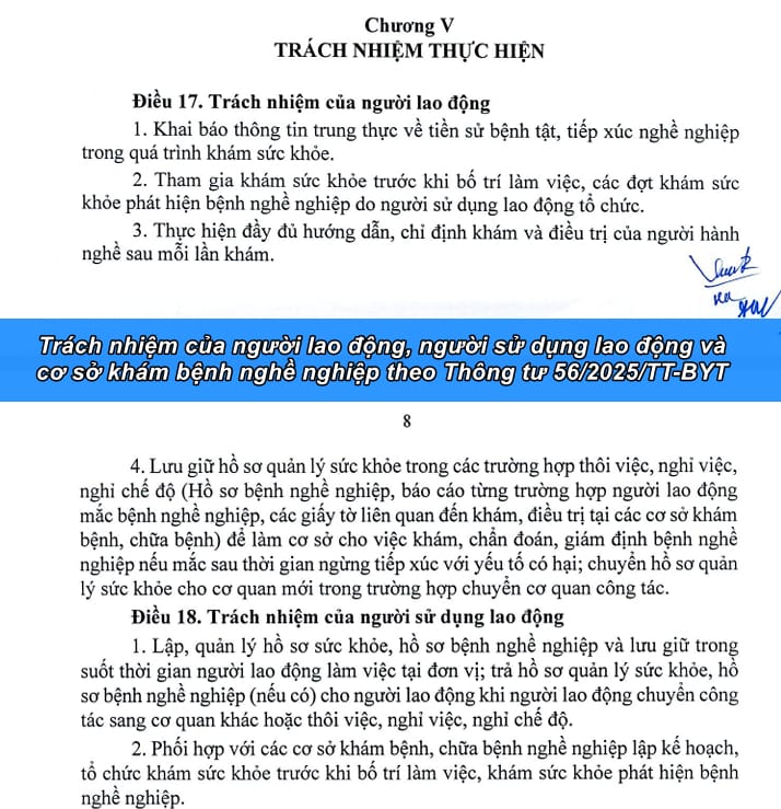 Trách nhiệm của người lao động, người sử dụng lao động và cơ sở khám bệnh nghề nghiệp theo Thông tư 56/2025/TT-BYT