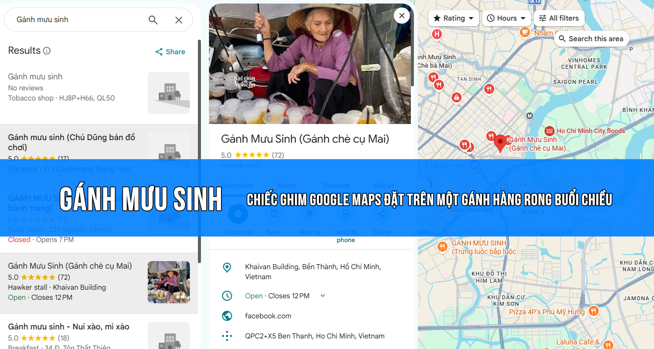 gánh mưu sinh là gì - Chiếc ghim Google Maps đặt trên một gánh hàng rong buổi chiều