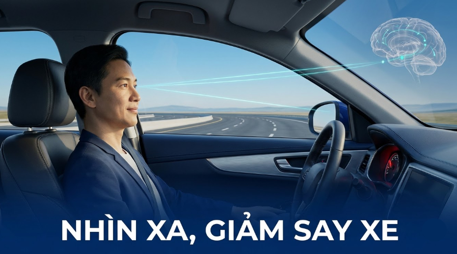 Minh họa nhìn về đường chân trời giúp giảm cảm giác say xe khi ngồi ô tô