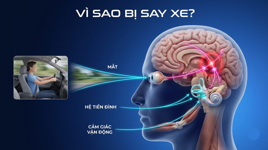 Minh họa vì sao một số người bị say xe khi ngồi trên ô tô